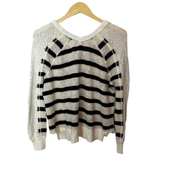 We‎ the Free V Neck Gauzy Crochet Fluffy Lou Striped Sweater Cotton Knit XS Top - Picture 5 of 9